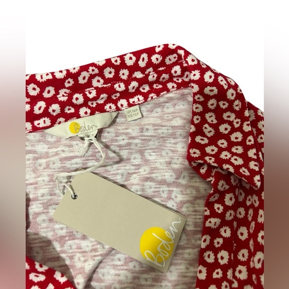 BODEN button down jersey Red Floral mini Dress Size 12P - Picture 8 of 9